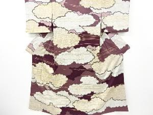 作家物　霞に雲模様刺繍付け下げ小紋着物(重ね衿付き)